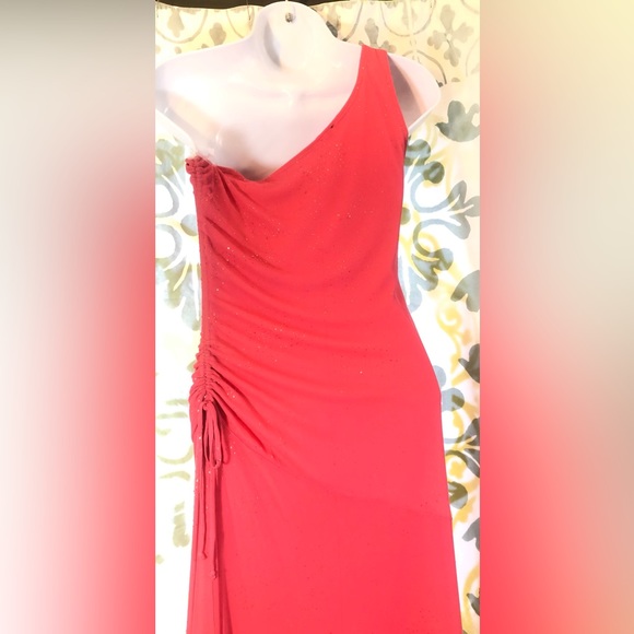 Candy Rocket Prom Off Shoulder Glitter Sparkle Coral Y2K Long Sheer Dress Small - Picture 10 of 15